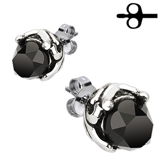 Boucles d'oreilles acier vigne tribale � pierre noire