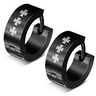 Paire de boucles d'oreilles en acier noir avec croix de Malte