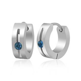 Paire de boucles d'oreilles homme en acier avec rainure et pierre bleue