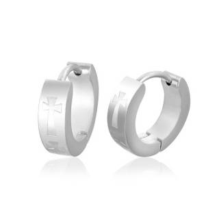Paire de boucles d'oreilles homme � croix grav�e