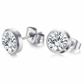 Boucles d'oreilles acier � disque serti (Paire)