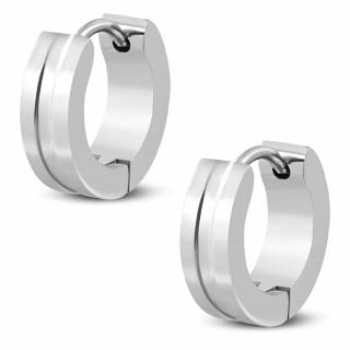 Boucles d'oreilles acier � rainure centrale (Paire)