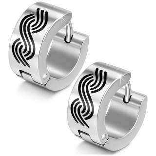 Boucles d'oreilles acier pour homme � spirales noires crois�es (Paire)