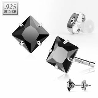 Boucles d'oreilles argent � carr� noir