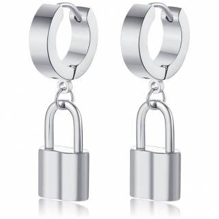 Boucles d'oreilles cr�oles en acier � cadenas (Paire)