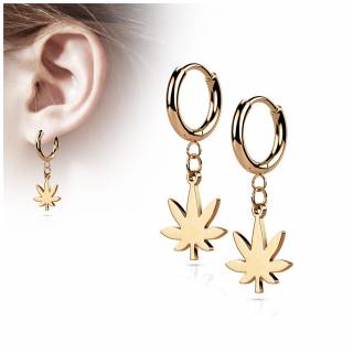 Boucles d'oreilles cr�oles feuille cannabis en acier Cuivr� (paire)