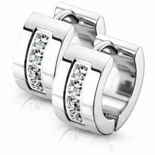 Boucles d'oreilles cr�oles larges en acier Argent� � rainure sertie