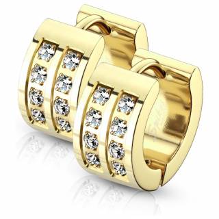 Boucles d'oreilles cr�oles larges en acier Dor� � rainures serties