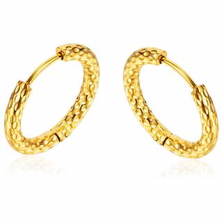 Boucles d'oreilles cr�oles martel�es dor�es en acier