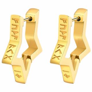 Boucles d'oreilles dor�es Pentacle � runes vikings en acier