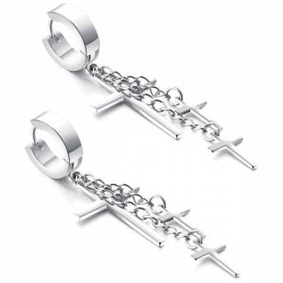 Boucles d'oreilles en acier � trio de croix latines suspendues (paire)