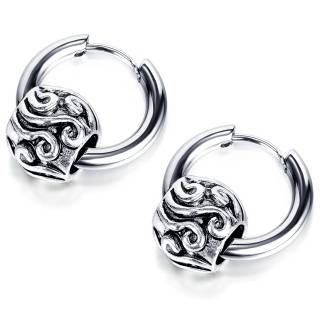 Boucles d'oreilles � perle vagues relief en acier pour homme (paire)