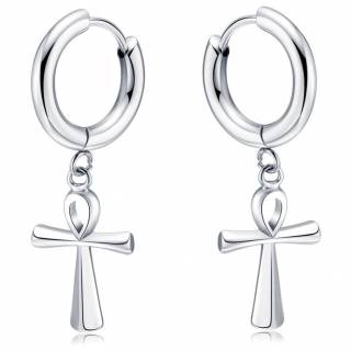 Boucles d'oreilles homme � croix �gyptienne Ankh en acier (paire)