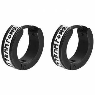 Boucles d'oreilles homme en acier noir � bande de symboles vikings "RUNACIRCLES"