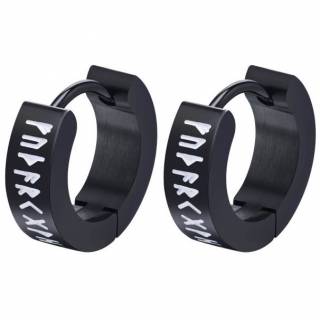 Boucles d'oreilles homme en acier noir � runes vikings blanches