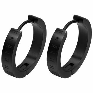 Boucles d'oreilles homme fines noires � Runes Vikings en acier