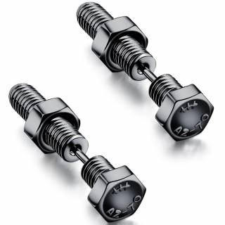 Boucles d'oreilles pour homme noires en acier � boulon et �crou (Paire)