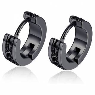 Boucles d'oreilles noires en acier � insert chaine (Paire)