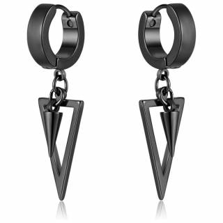 Boucles d'oreilles noires � triangle et pointe suspendues en acier pour homme (Paire) "PYRAMIS"