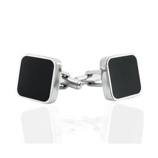 Boutons de manchette carr�s en acier argent� et noir