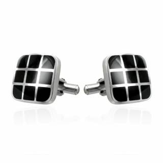 Boutons de manchette acier cadrillage noir