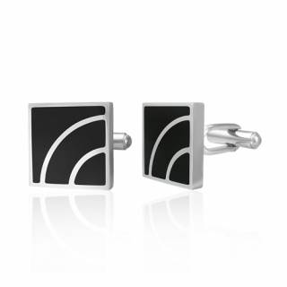 Boutons de manchette acier carr� noir � courbes