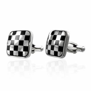 Boutons de manchette acier damier noir