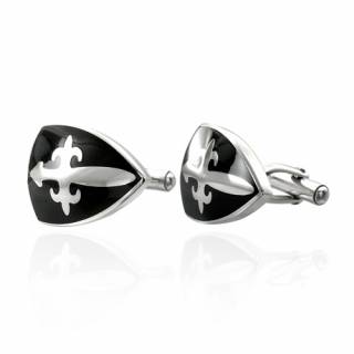 Boutons de manchette acier bouclier et �p�e fleur de Lys