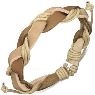 Bracelet � lani�res de cuir beige et marron clair entrelac�es