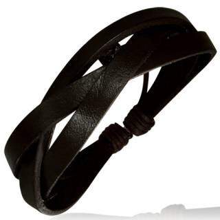 Bracelet � lani�res de cuir noir crois�es REF-8325