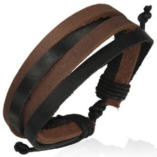 Bracelet � lani�res de cuir noir et maron REF-8324
