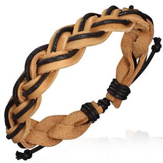 Bracelet � lani�res de cuir noires et beiges entrelac�es