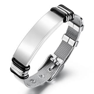 Bracelet acier style ceinture en mailles tiss�e � plaque polie