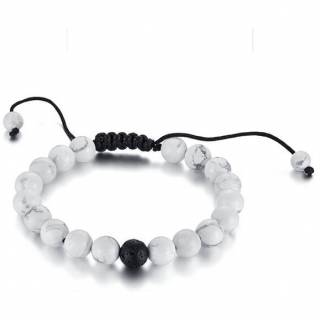 Bracelet ajustable homme � perles de Howlite et de lave
