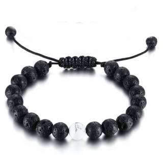Bracelet ajustable homme � perles de lave et de Howlite "EREBUS"