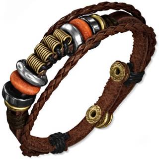 Bracelet aventurier en cuir avec perles annell�es et ressorts