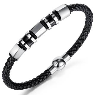 Bracelet � cylindres bicolores et perles hexagonales inox