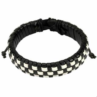 Bracelet en cuir � damier noir et blanc