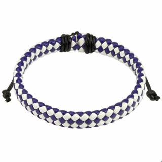 Bracelet en cuir � tressage serr� bleu et blanc