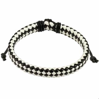 Bracelet en cuir � tressage serr� noir et blanc