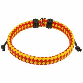 Bracelet en cuir � tressage serr� rouge et jaune