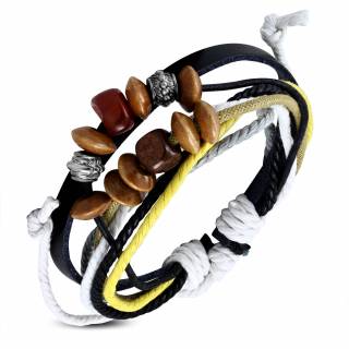 Bracelet en cuir et corde avec perles en m�tal sculpt�, pierre et bois