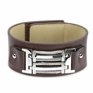 Bracelet en cuir marron et acier avec filins