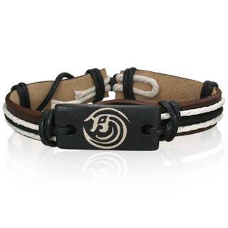 Bracelet en cuir marron et corde avec plaque en os � aigle en spirale