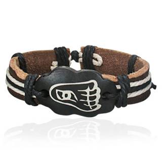 Bracelet en cuir marron et corde avec plaque en os � empreinte de pied