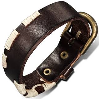 Bracelet en cuir marron rivet� style ceinture avec inserts de corde
