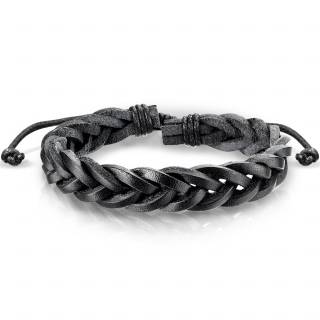 Bracelet en cuir noir tress�