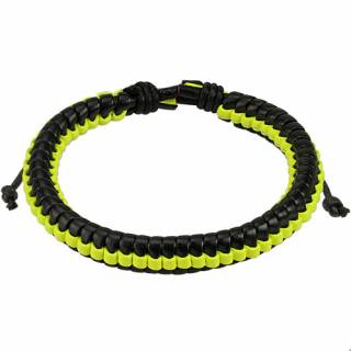 Bracelet en cuir tress� noir et jaune fluo