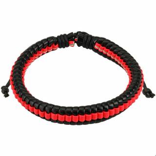 Bracelet en cuir tress� noir et rouge