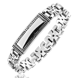 Bracelet gourmette homme acier � croix celtiques grav�es